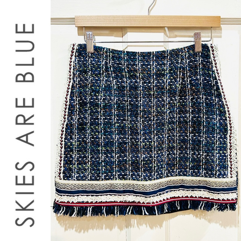 skies are blue Tweed Embellished Mini Skirt Preppy Librarian Academia Size M